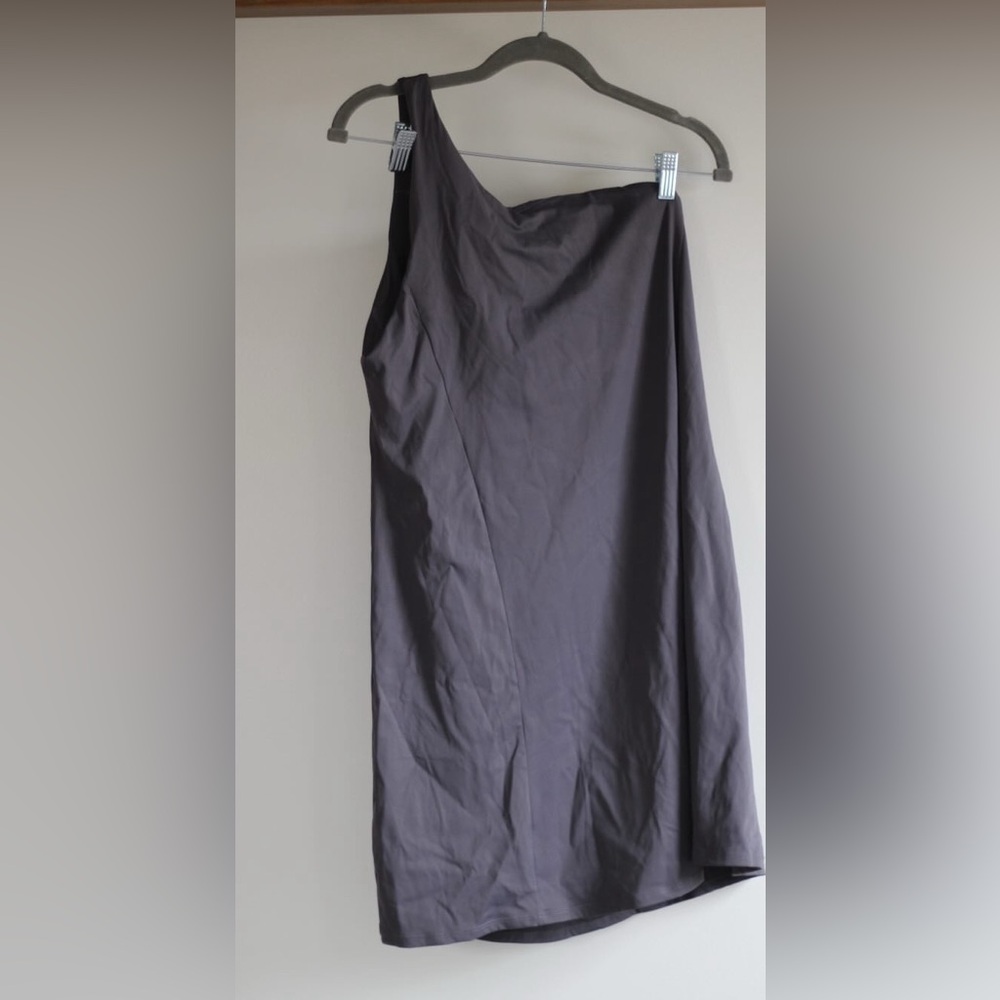 One shoulder grey athletic dress with shorts